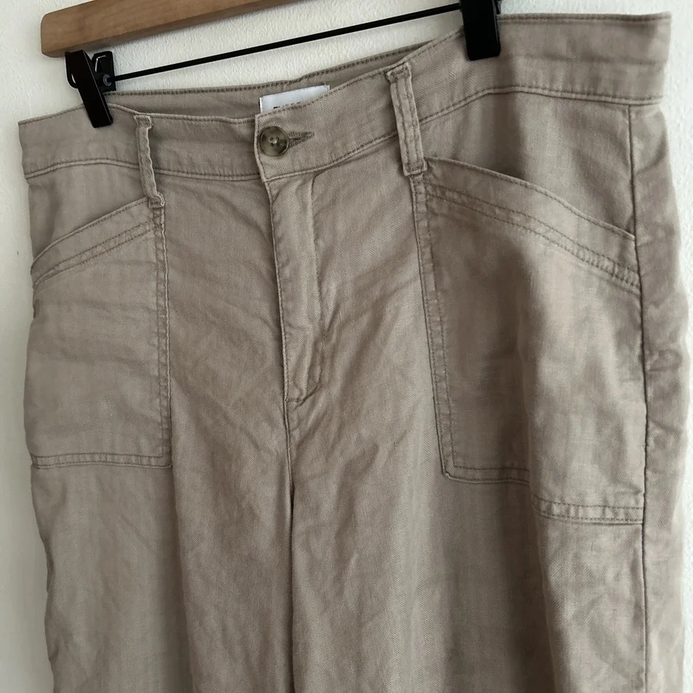 Evereve Joelle Stretch Linen Trouser Wide Leg Khaki Sz 32 Retail: $158‎